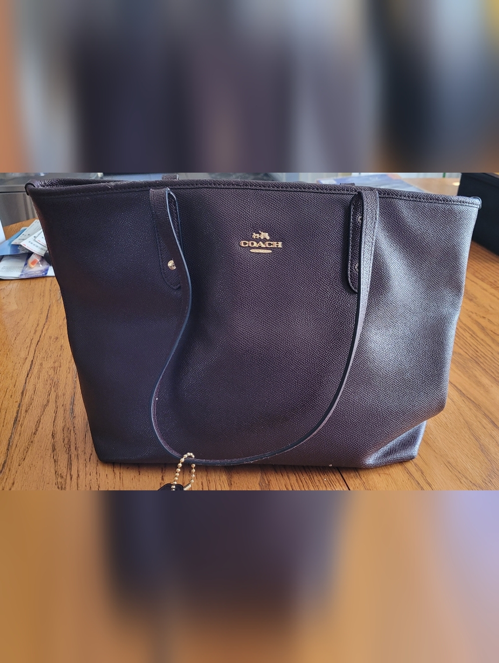 Coach Black Saffiano Leather Tote with Gold Logo Accent